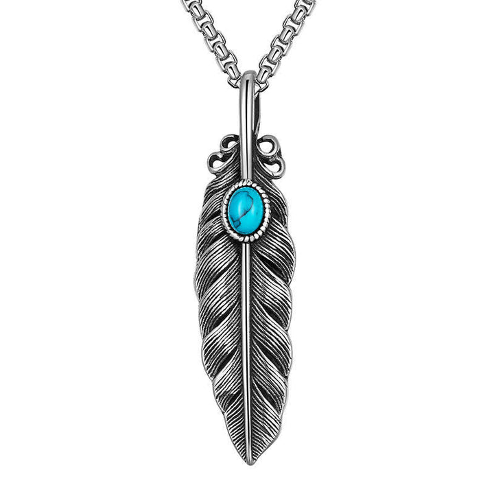 Men's Native Tribal Turquoise Feather Necklace