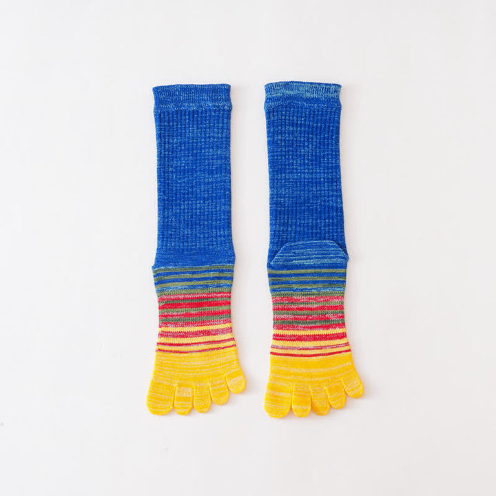 Men's Cozy Mid-Calf Colorful Striped Five Finger Socks