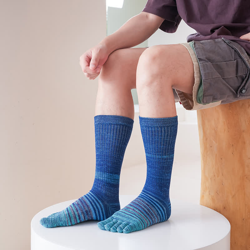 Men's Cozy Mid-Calf Colorful Striped Five Finger Socks