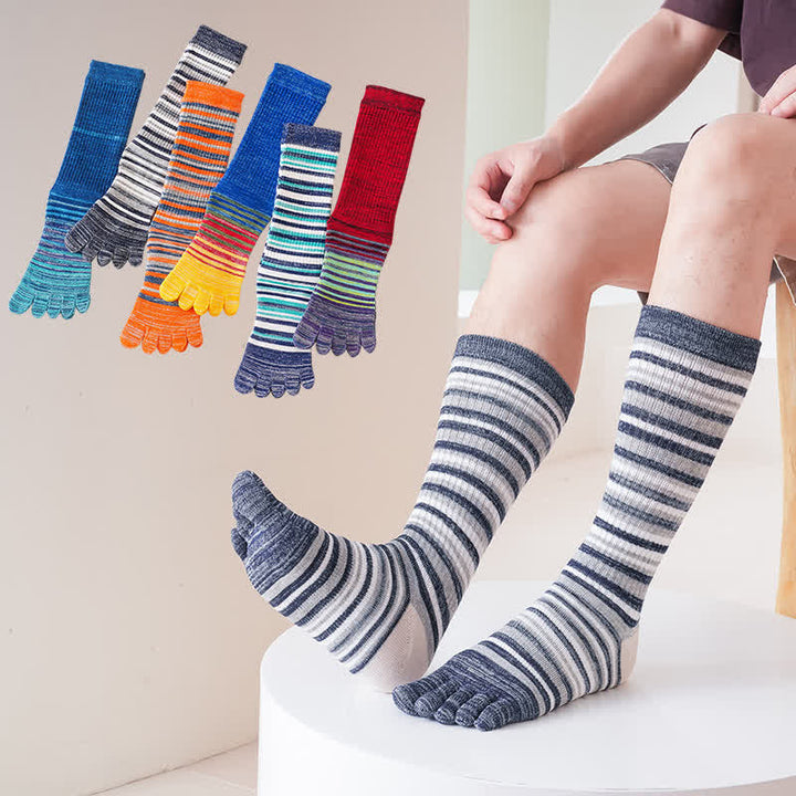 Men's Cozy Mid-Calf Colorful Striped Five Finger Socks