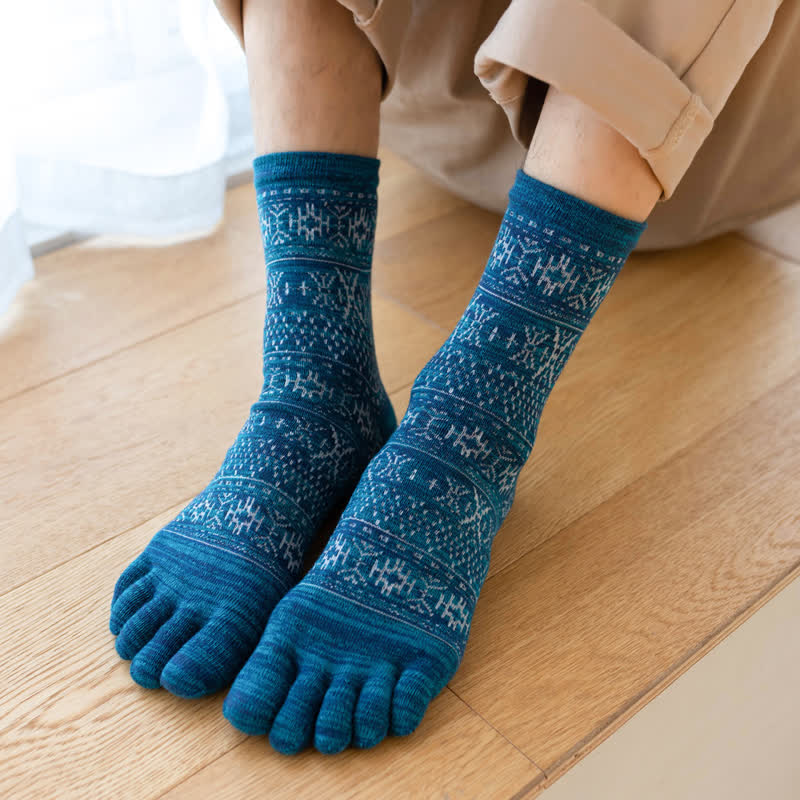 Men's Vintage Style Pattern Five Fingers Crew Socks