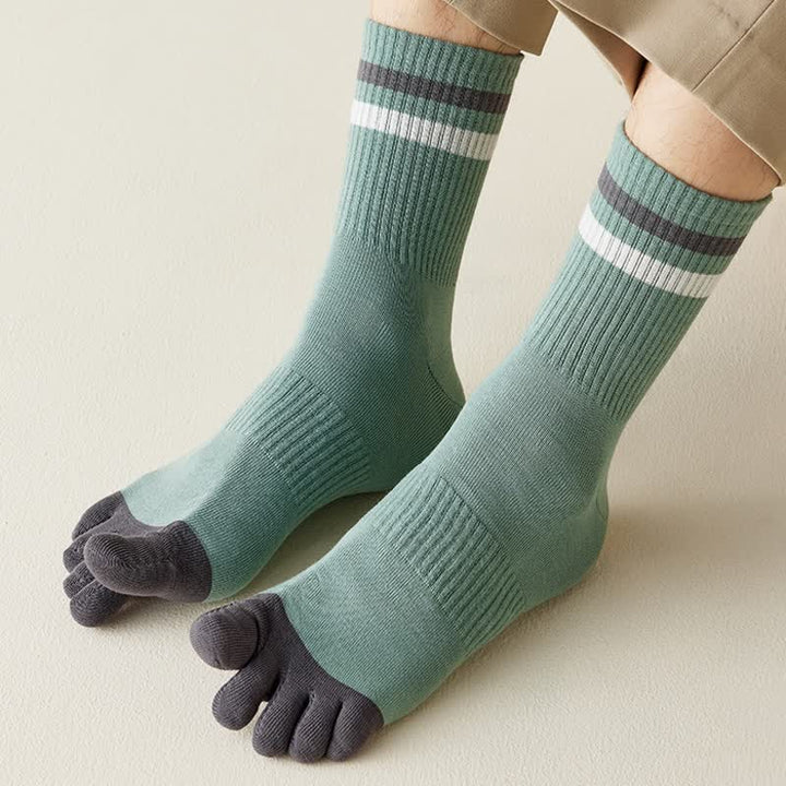 Men's Fashion Striped Color Matching Five Fingers Crew Socks