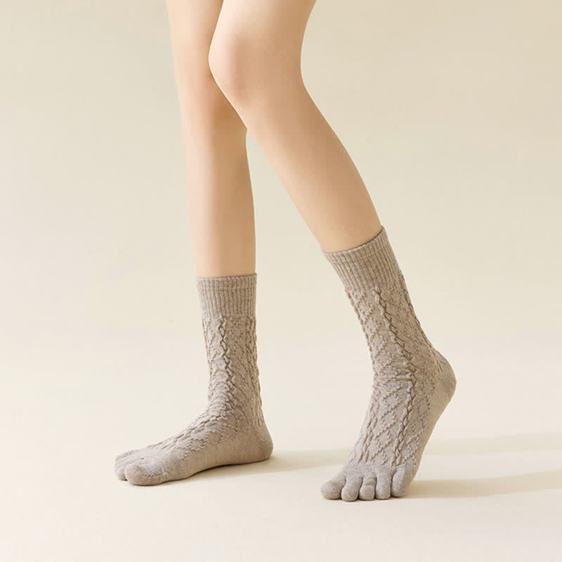 Women's Twist Grain Spilit Five Toes Wool Crew Socks