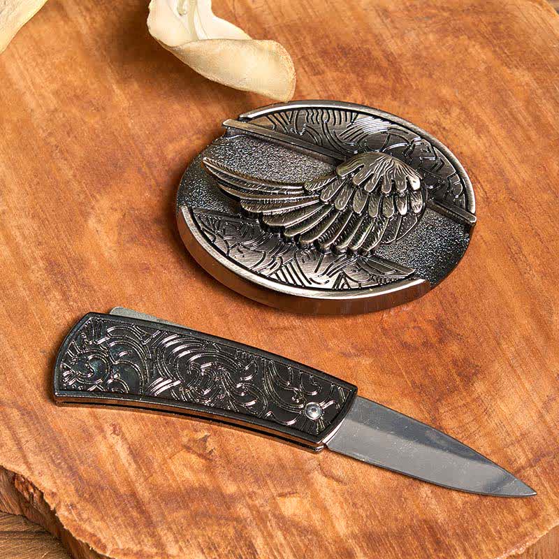 Angle Wing DIY Hidden Knife Belt Buckle Turquoise Feather Necklace Ring Bundle Set - image 2