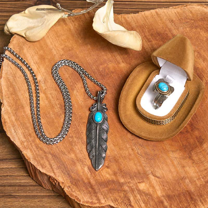 Angle Wing DIY Hidden Knife Belt Buckle Turquoise Feather Necklace Ring Bundle Set (PRE-SALE) - image 3