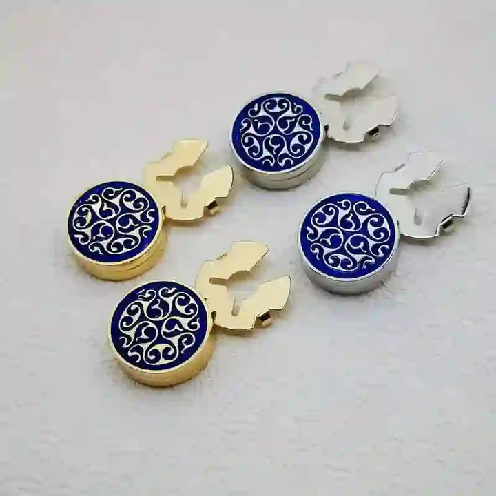 Men's 1 Pair Snap-On Blue Floral Button Covers Set Cufflinks - image 3