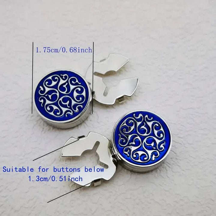 Men's 1 Pair Snap-On Blue Floral Button Covers Set Cufflinks