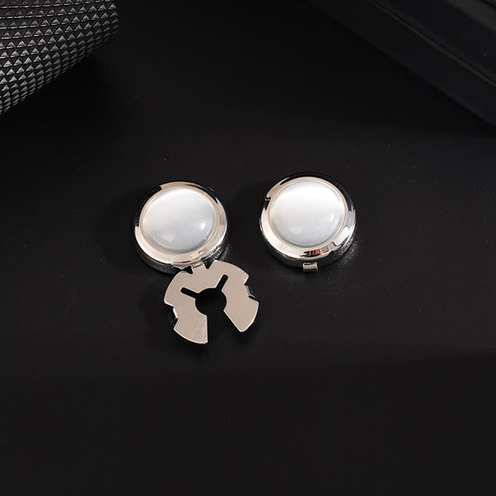 Men's 1 Pair Snap-On Cat's Eye Stone Button Covers Set Cufflinks - White & Silver - image 6