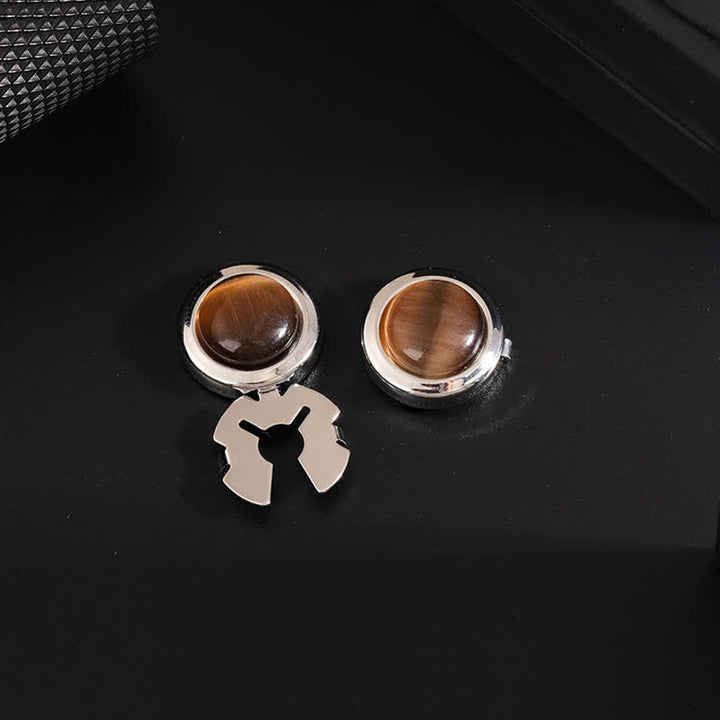 Men's 1 Pair Snap-On Cat's Eye Stone Button Covers Set Cufflinks