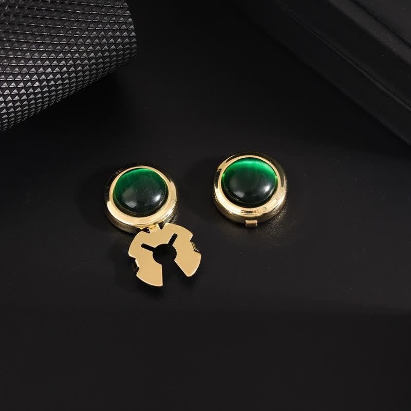 Men's 1 Pair Snap-On Cat's Eye Stone Button Covers Set Cufflinks