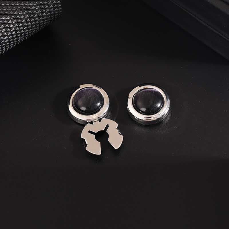 Men's 1 Pair Snap-On Cat's Eye Stone Button Covers Set Cufflinks - Black & Silver - image 8