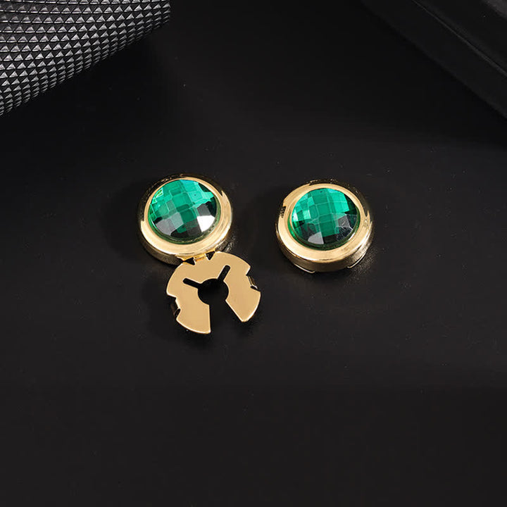 Men's 1 Pair Snap-On Shiny Crystal Button Covers Set Cufflinks - Green & Gold - image 2
