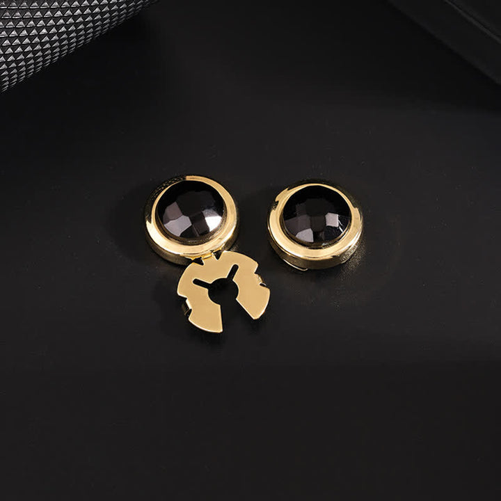 Men's 1 Pair Snap-On Shiny Crystal Button Covers Set Cufflinks - Black & Gold - image 6
