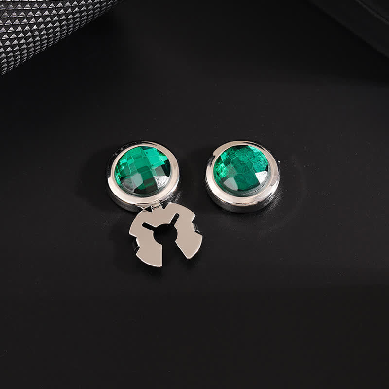 Men's 1 Pair Snap-On Shiny Crystal Button Covers Set Cufflinks - Green & Silver - image 3