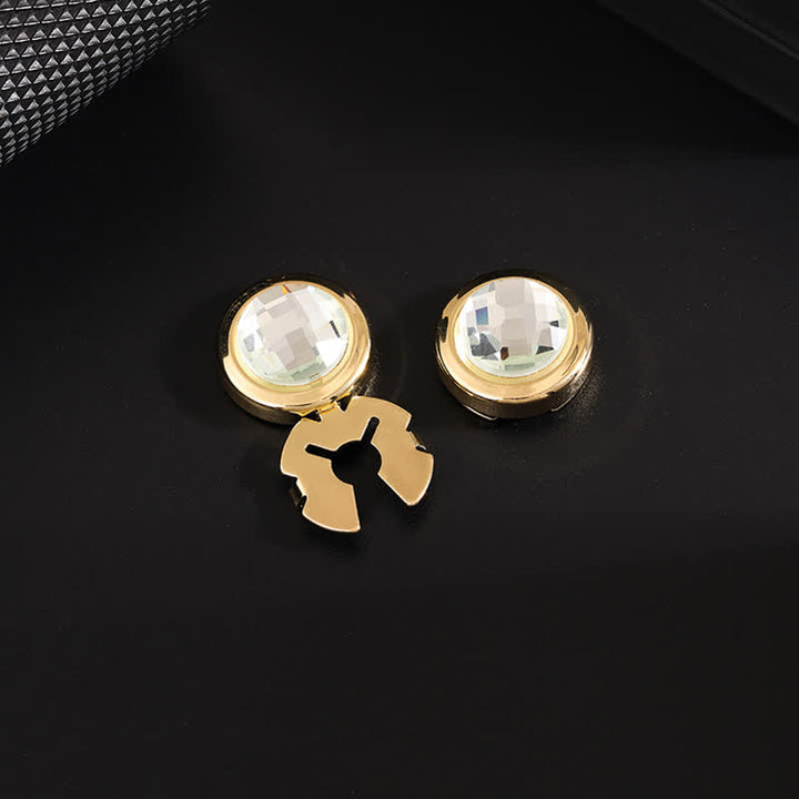 Men's 1 Pair Snap-On Shiny Crystal Button Covers Set Cufflinks