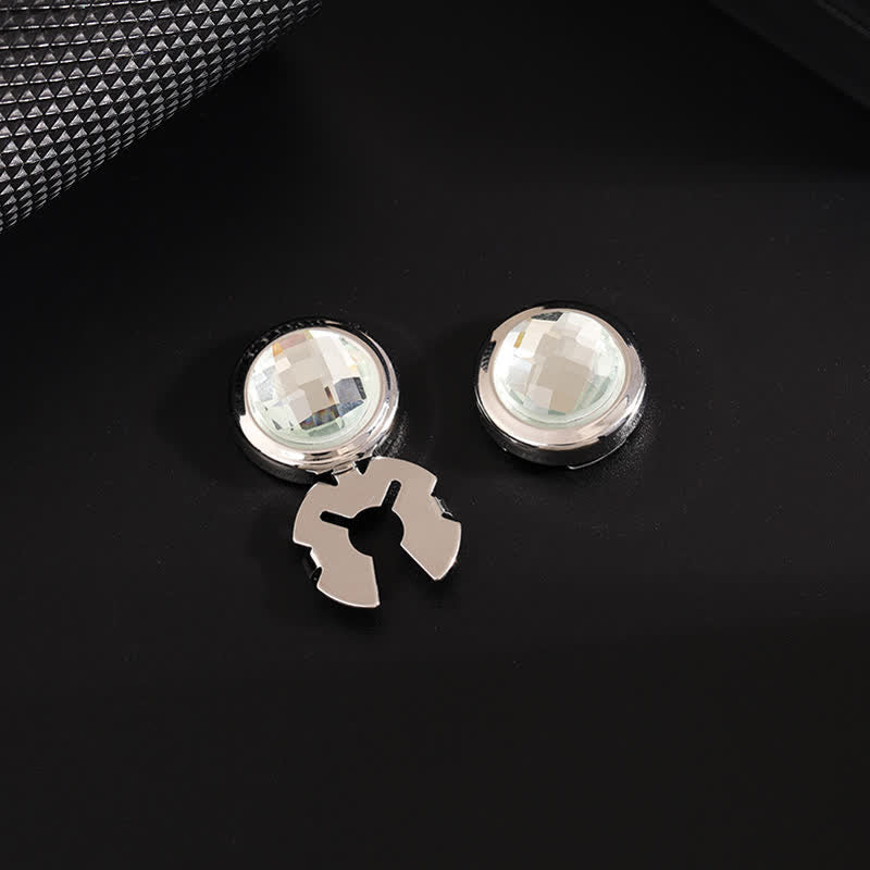 Men's 1 Pair Snap-On Shiny Crystal Button Covers Set Cufflinks - White & Silver - image 9