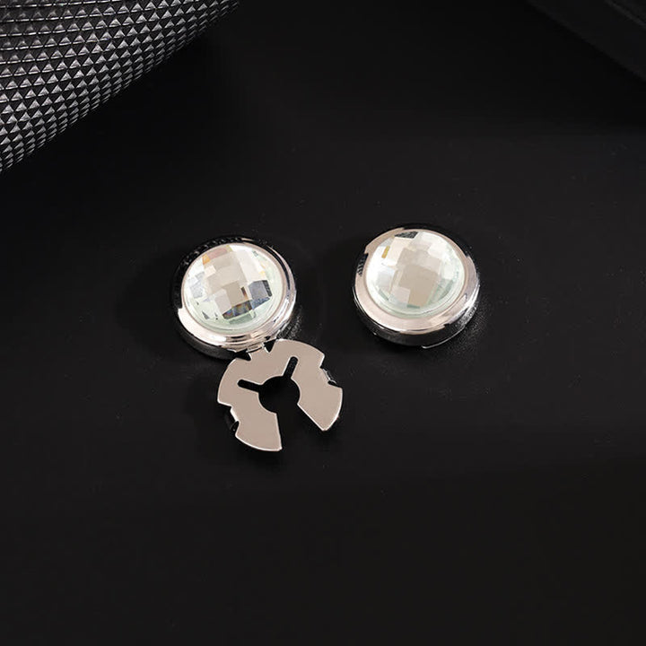 Men's 1 Pair Snap-On Shiny Crystal Button Covers Set Cufflinks - White & Silver - image 9