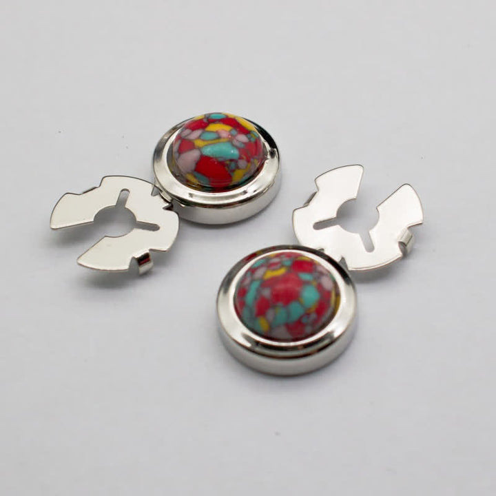 Men's 1 Pair Snap-On Baroque Resin Button Covers Set Cufflinks - Red Turquoise & Silver - image 7
