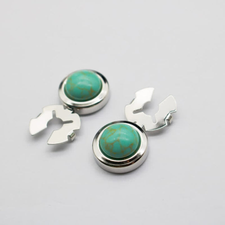 Men's 1 Pair Snap-On Baroque Resin Button Covers Set Cufflinks - Turquoise & Silver - image 1