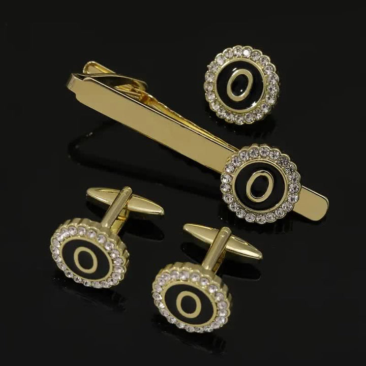 3Pcs Men's Gold 26 Capital Letters Tie Clip Brooch Cufflinks Set - O - image 14