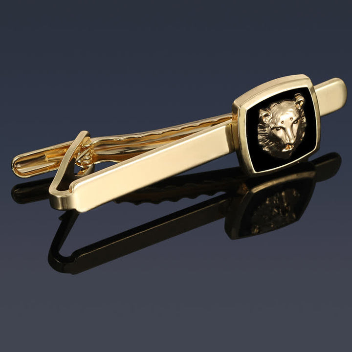 2Pcs Men's Black & Gold Tiger Shape Tie Clip Cufflinks Set - image 2