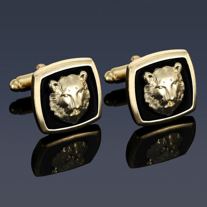 2Pcs Men's Black & Gold Tiger Shape Tie Clip Cufflinks Set - image 3