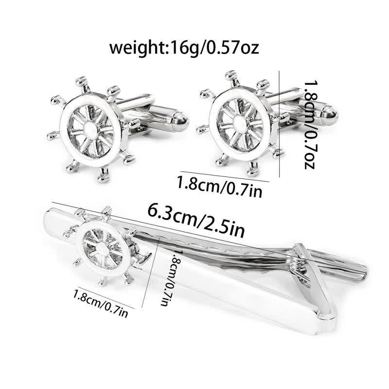 2Pcs Men's Silver Seaman Boat Anchor Tie Clip Cufflinks Set