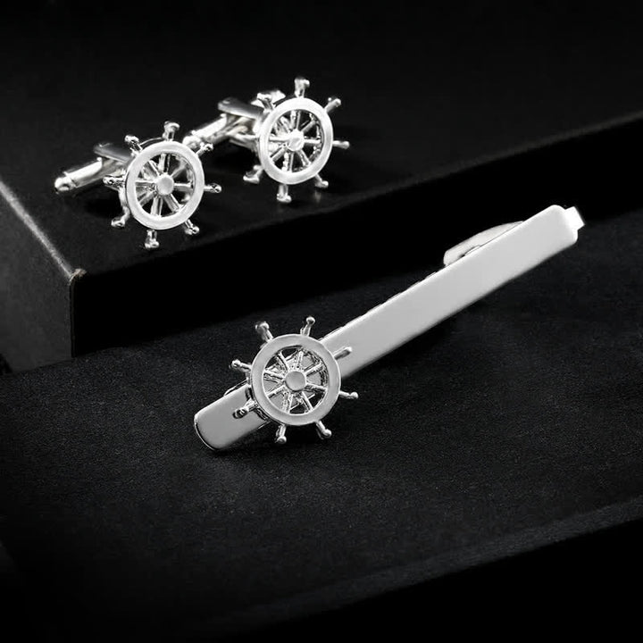 2Pcs Men's Silver Seaman Boat Anchor Tie Clip Cufflinks Set