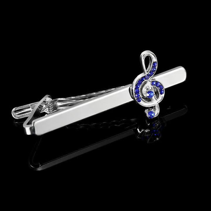 2Pcs Men's Silver Fashion Music Note Tie Clip Cufflinks Set