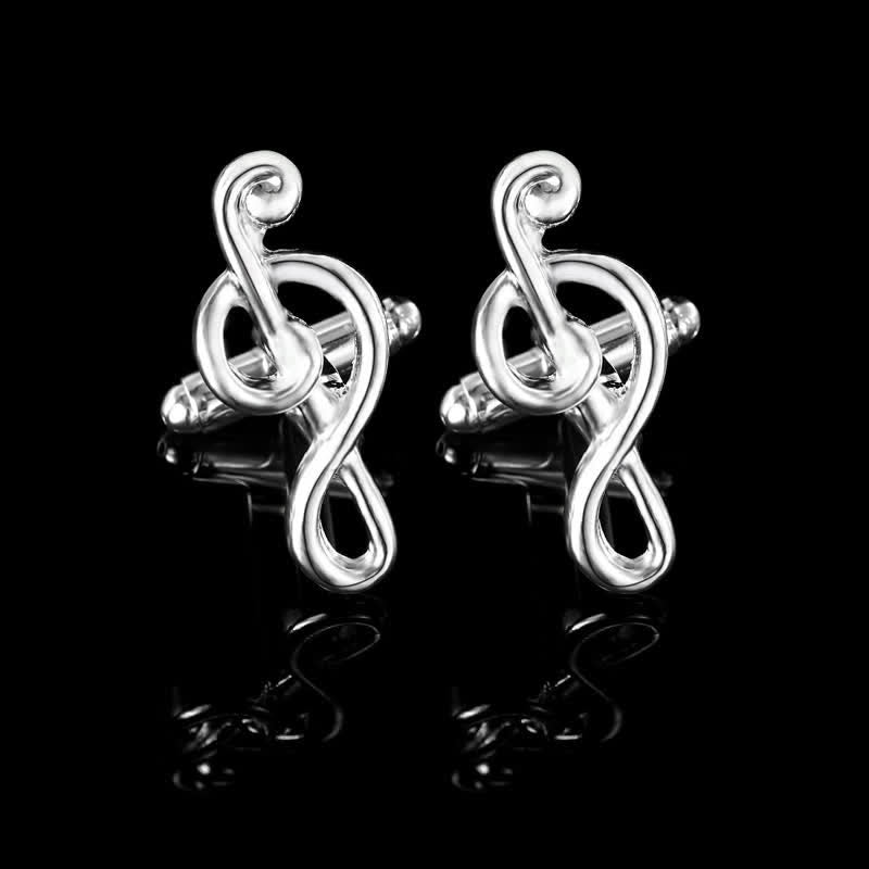 2Pcs Men's Silver Fashion Music Note Tie Clip Cufflinks Set