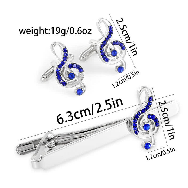 2Pcs Men's Silver Fashion Music Note Tie Clip Cufflinks Set