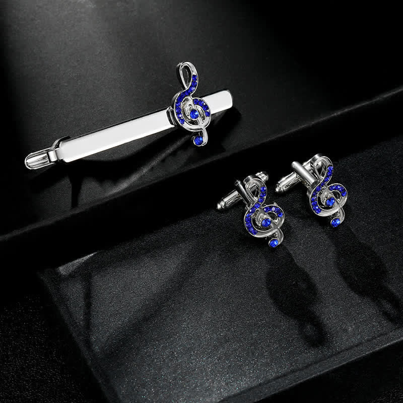 2Pcs Men's Silver Fashion Music Note Tie Clip Cufflinks Set - image 1