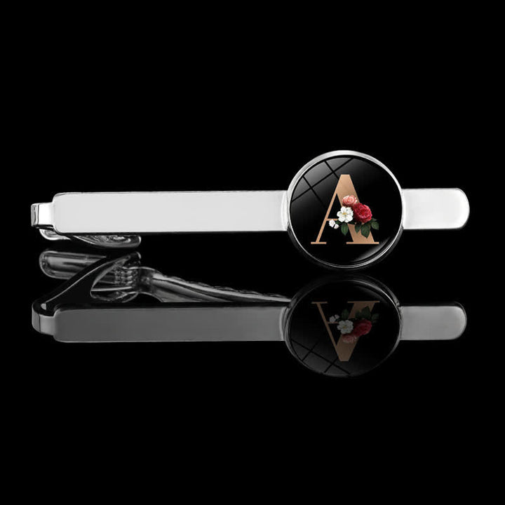 3Pcs Men's Flower 26 Capital Letters Tie Clip Brooch Cufflinks Set - image 3