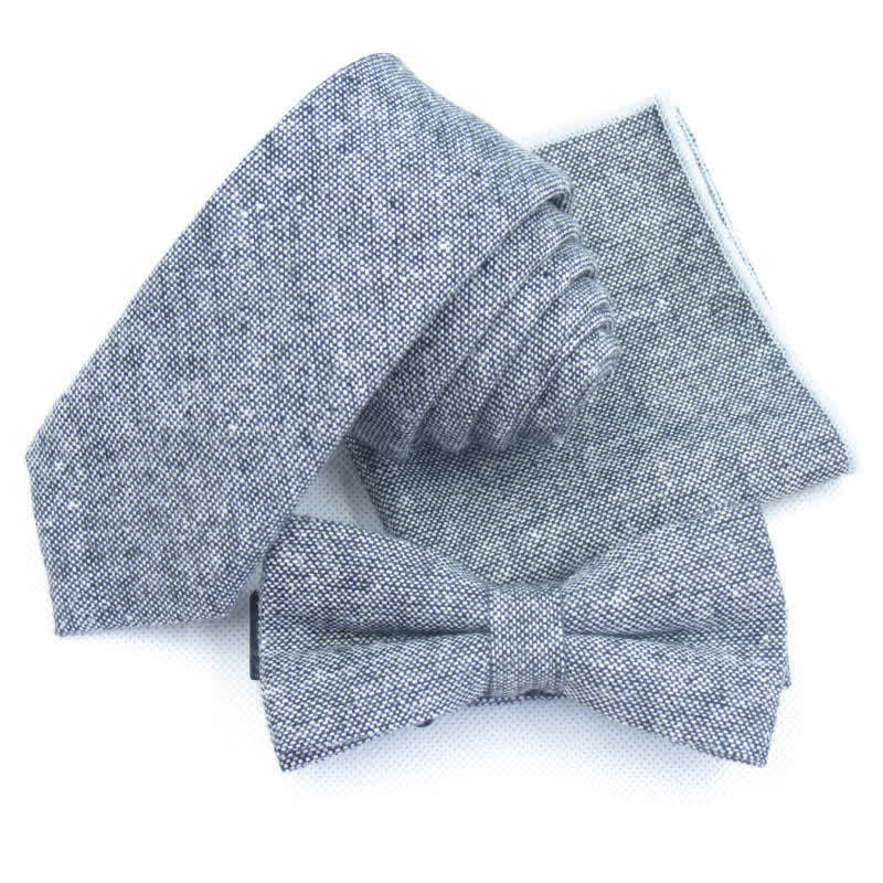 3Pcs Men's Solid Color Imitation Wool Bow Tie Necktie Set