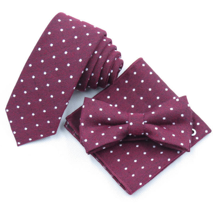 3Pcs Men's Polka Dots Stylish Bow Tie Necktie Set