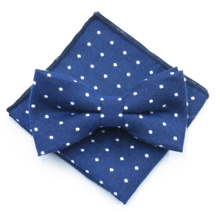3Pcs Men's Polka Dots Stylish Bow Tie Necktie Set - Navy - Bow Tie + Handkerchief - image 13