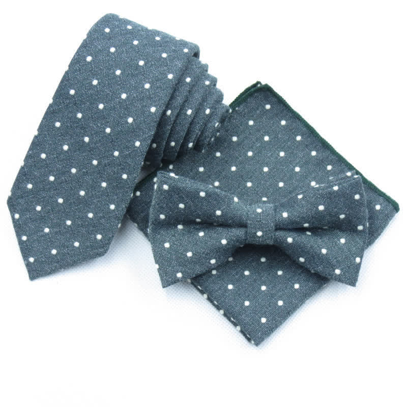 3Pcs Men's Polka Dots Stylish Bow Tie Necktie Set