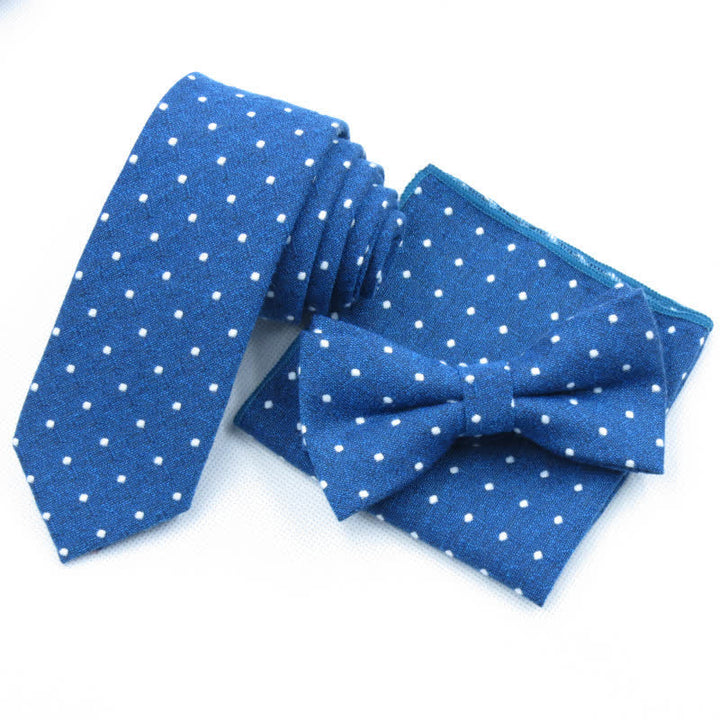 3Pcs Men's Polka Dots Stylish Bow Tie Necktie Set