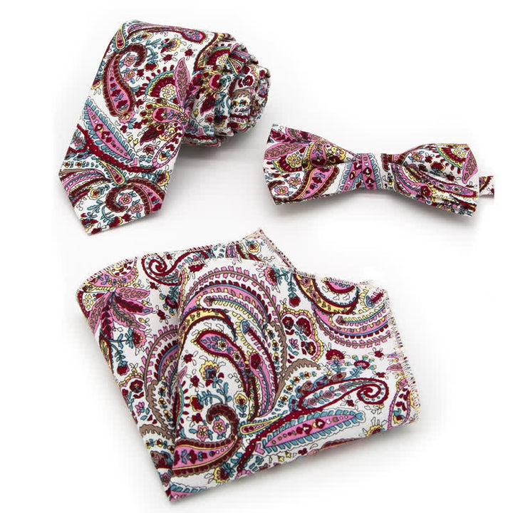 3Pcs Men's Flowers Paisley Cotton Bow Tie Necktie Set