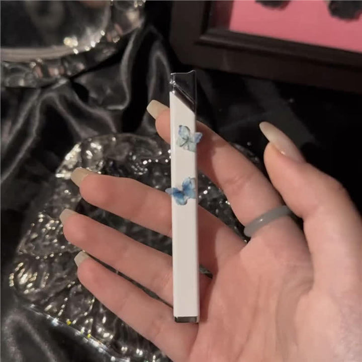 White Butterfly Square Long Portable Slim Refillable Butane Lighter