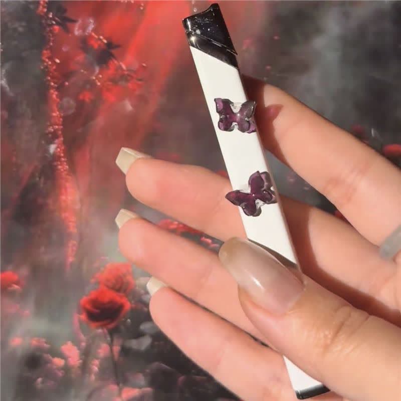 White Butterfly Square Long Portable Slim Refillable Butane Lighter