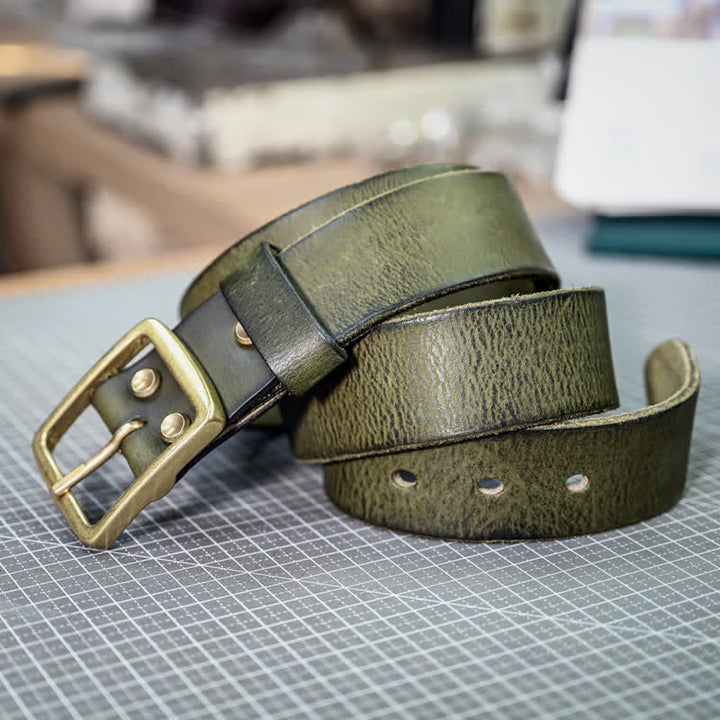 Casual Brass Buckle Hand-Made Distressed Leather Belt