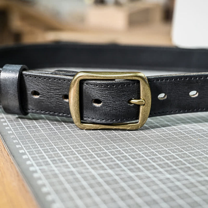 Retro Distressed Brass Buckle Hand-Made Stitching Leather Belt