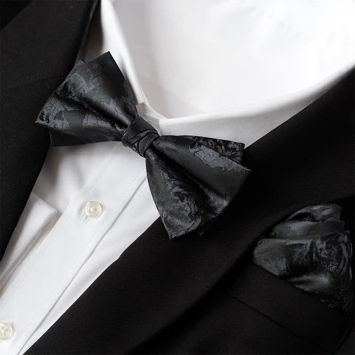 2Pcs Men's Elegant Flower Handkerchief Double Layered Bow Tie Set