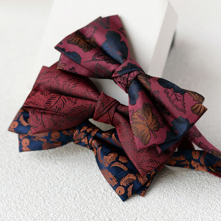 2Pcs Men's Elegant Flower Handkerchief Double Layered Bow Tie Set