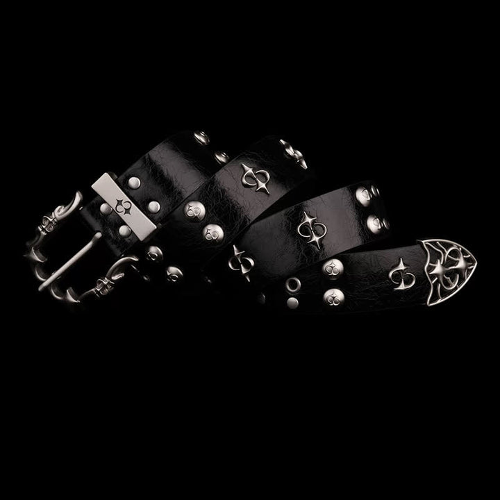 Punk Silver Rivets Design Motorcycle Black Leather Belt