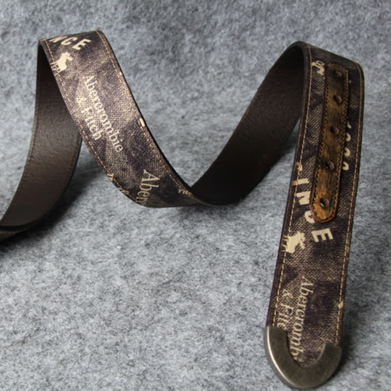 Coffee Brown Letter Printing Retro Style Leather Belt