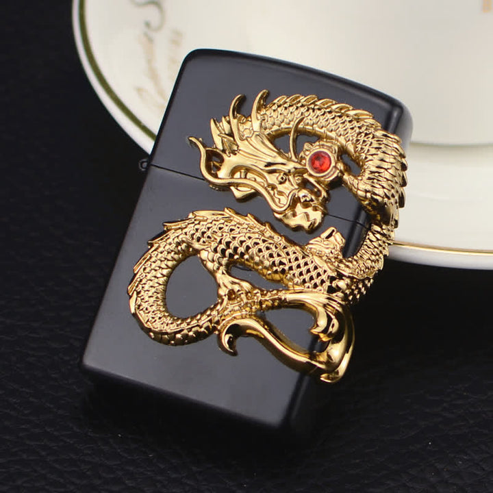 Three Sided Embossed Dragon Refillable Butane Lighter