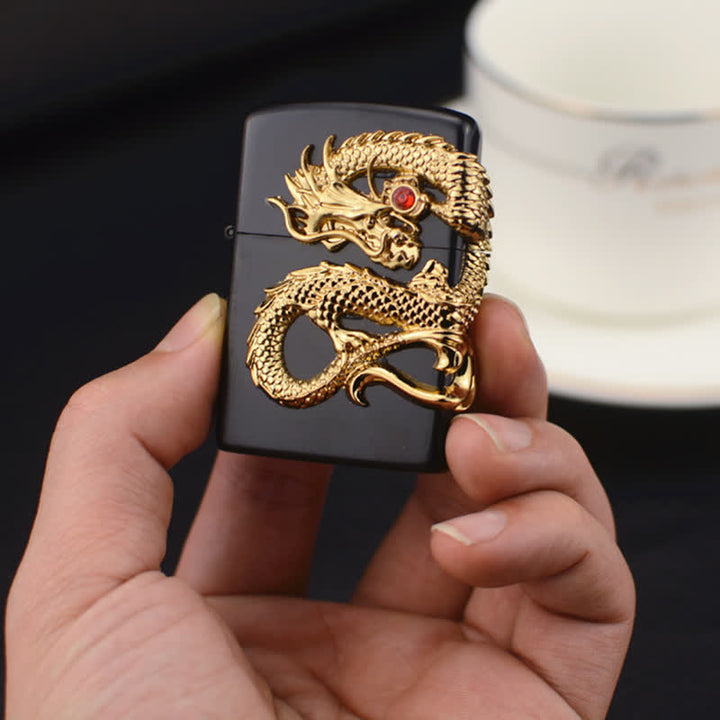 Three Sided Embossed Dragon Refillable Butane Lighter