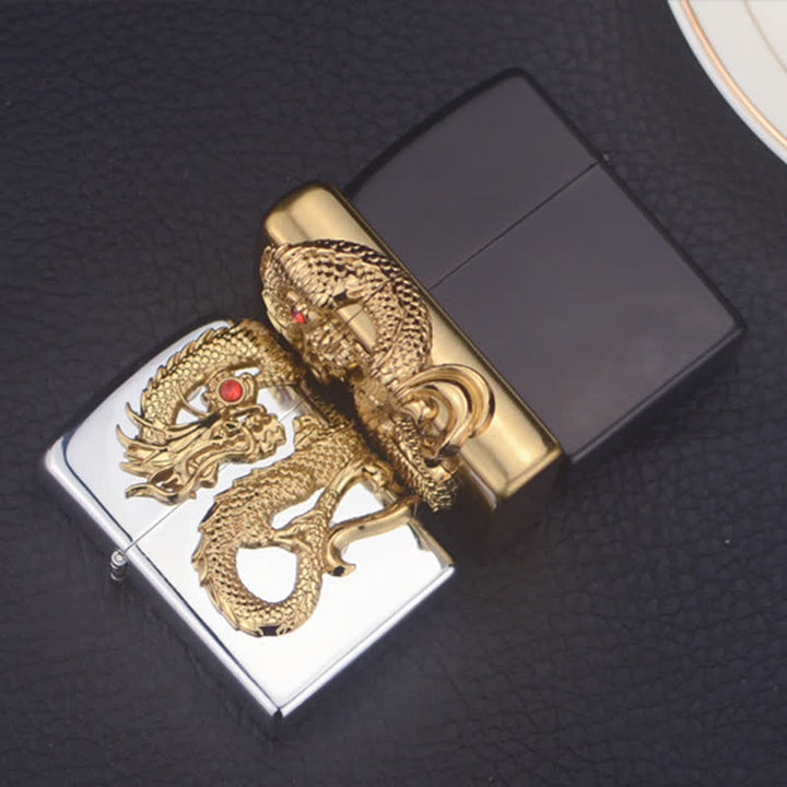 Three Sided Embossed Dragon Refillable Butane Lighter